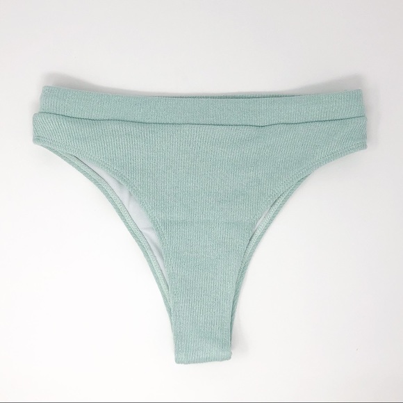 Green Ribbed Knit Bikini | Triangle, High Waisted - Picture 7 of 14